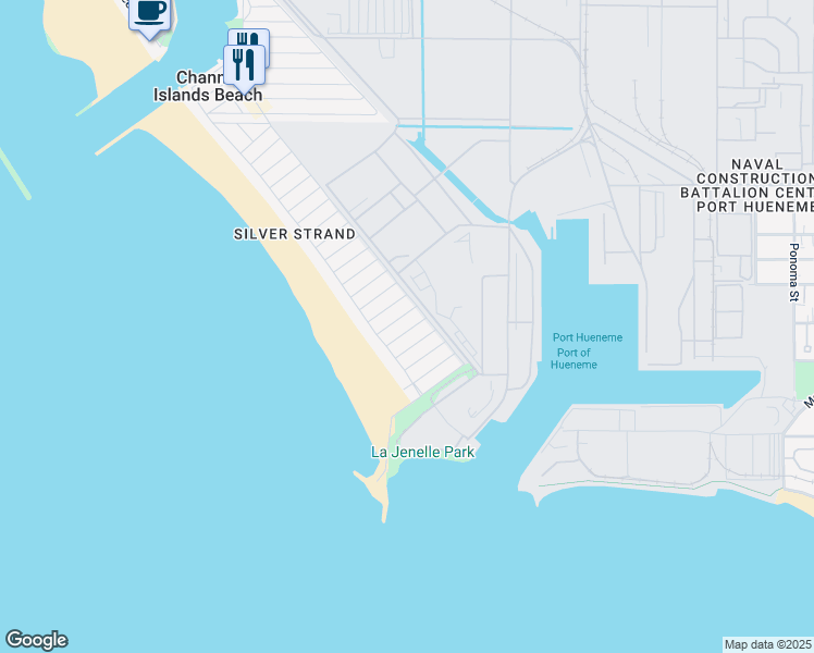 map of restaurants, bars, coffee shops, grocery stores, and more near 153 Island View Avenue in Oxnard