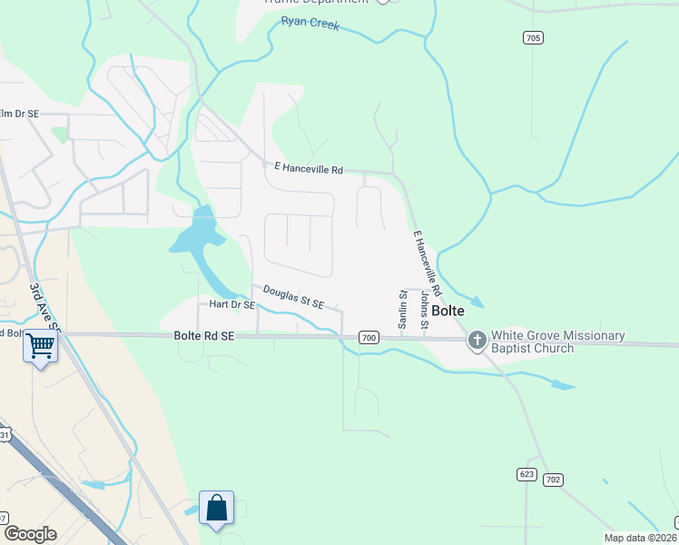 map of restaurants, bars, coffee shops, grocery stores, and more near 1625 Douglas Street Southeast in Cullman