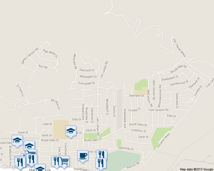 map of restaurants, bars, coffee shops, grocery stores, and more near 2716 Starpine Drive in Duarte