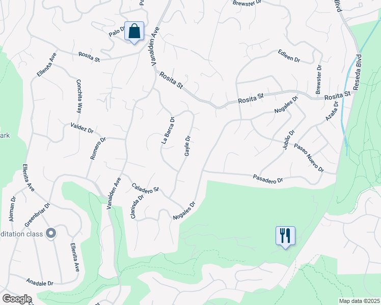 map of restaurants, bars, coffee shops, grocery stores, and more near 4338 Gayle Drive in Los Angeles