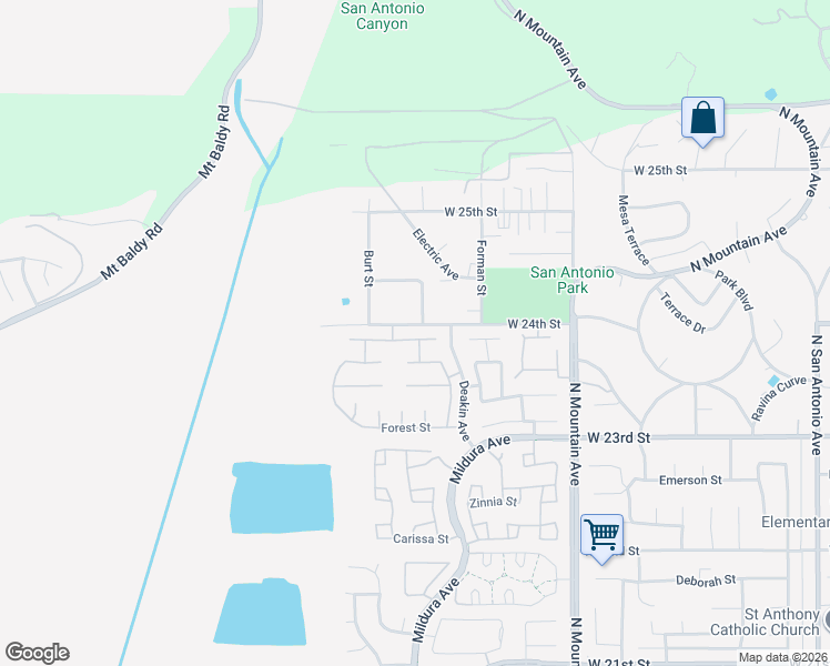 map of restaurants, bars, coffee shops, grocery stores, and more near 1435 Highpoint Street in Upland