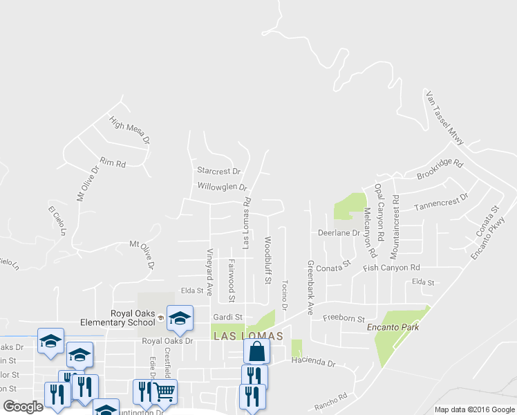 map of restaurants, bars, coffee shops, grocery stores, and more near 2700 Starpine Drive in Duarte