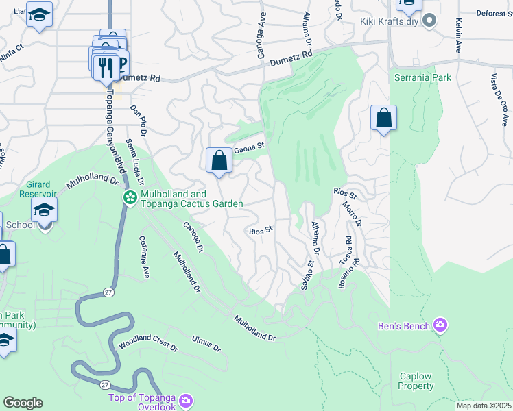 map of restaurants, bars, coffee shops, grocery stores, and more near 4445 Canoga Avenue in Los Angeles