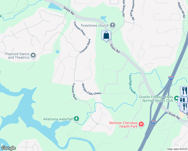 map of restaurants, bars, coffee shops, grocery stores, and more near 310 Windsor Falls Drive in Canton