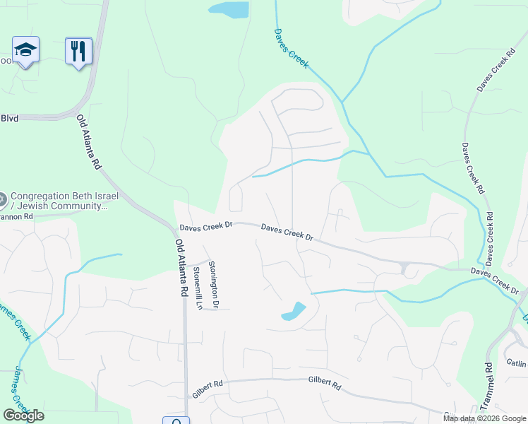map of restaurants, bars, coffee shops, grocery stores, and more near 1765 Daves Creek Drive in Cumming