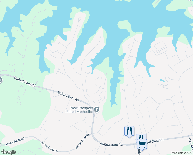 map of restaurants, bars, coffee shops, grocery stores, and more near 6348 Lanier Harbor Landing in Buford