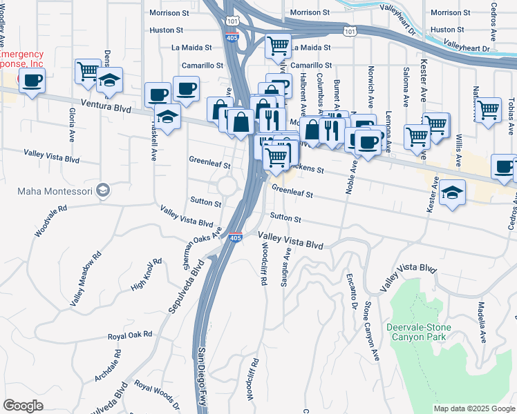 map of restaurants, bars, coffee shops, grocery stores, and more near 4401 Sepulveda Boulevard in Los Angeles