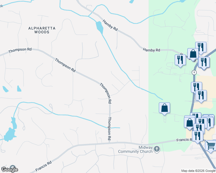 map of restaurants, bars, coffee shops, grocery stores, and more near 120 Crabapple Way in Alpharetta