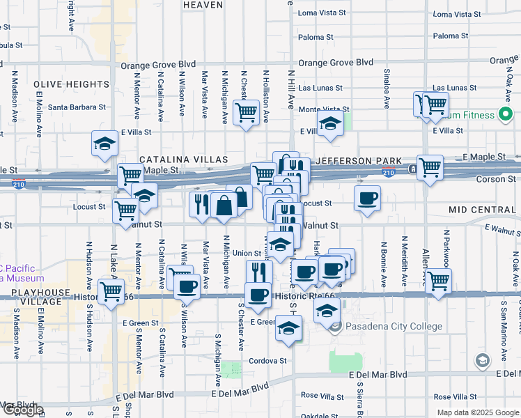 map of restaurants, bars, coffee shops, grocery stores, and more near 259 North Holliston Avenue in Pasadena
