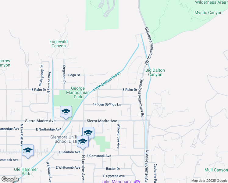 map of restaurants, bars, coffee shops, grocery stores, and more near 1266 East Palm Drive in Glendora