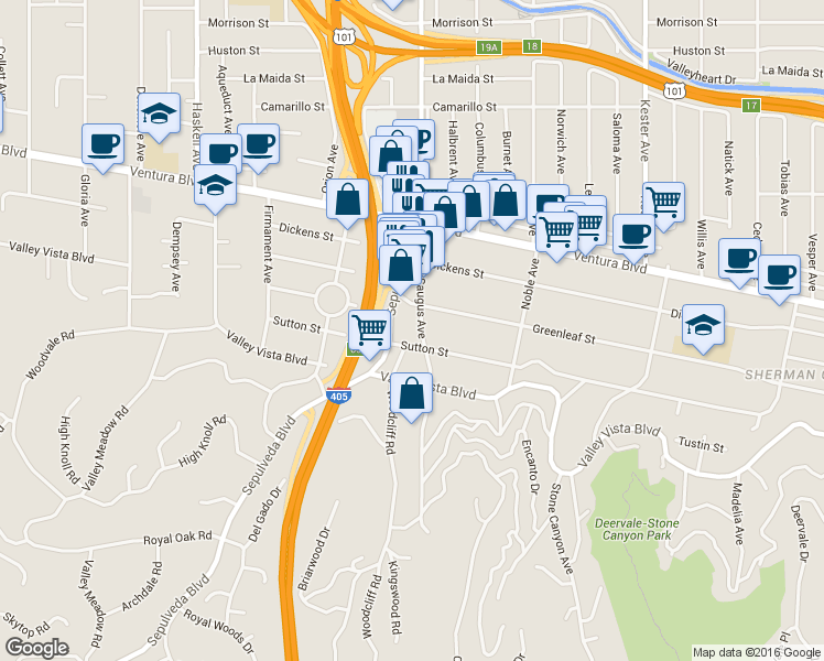 map of restaurants, bars, coffee shops, grocery stores, and more near 4414 Sepulveda Boulevard in Los Angeles