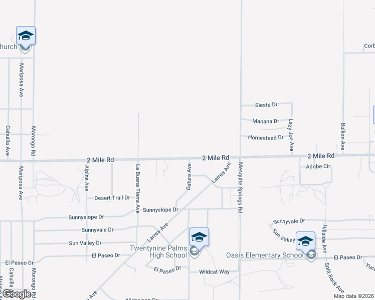 map of restaurants, bars, coffee shops, grocery stores, and more near 72692 2 Mile Road in Twentynine Palms
