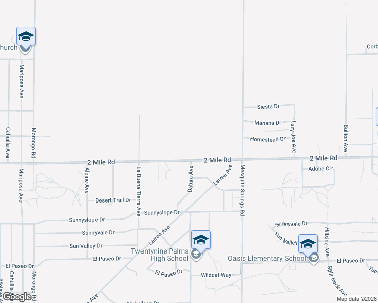 map of restaurants, bars, coffee shops, grocery stores, and more near 72692 2 Mile Road in Twentynine Palms