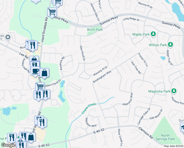 map of restaurants, bars, coffee shops, grocery stores, and more near 1330 Waverly Place Lane in Columbia