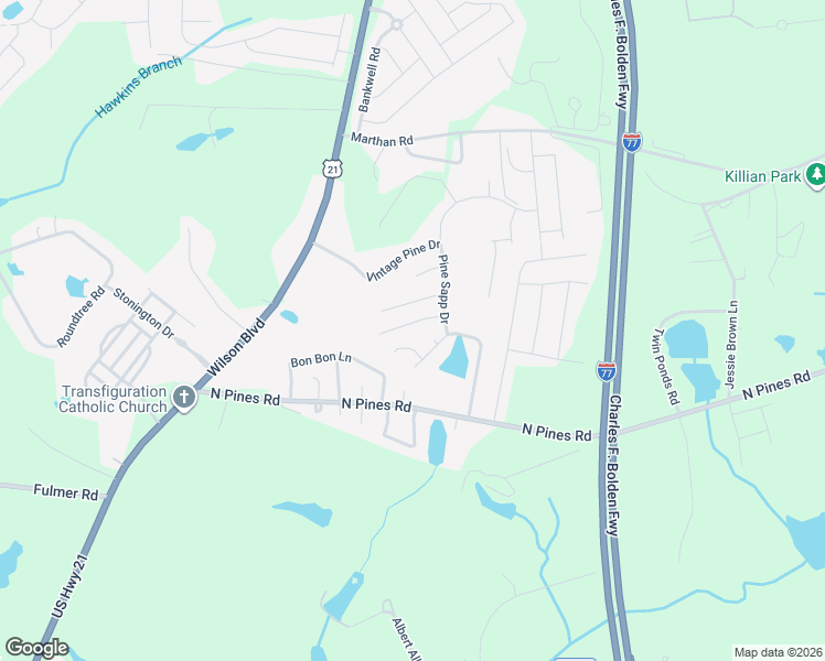 map of restaurants, bars, coffee shops, grocery stores, and more near 321 Joshua Tree Court in Blythewood