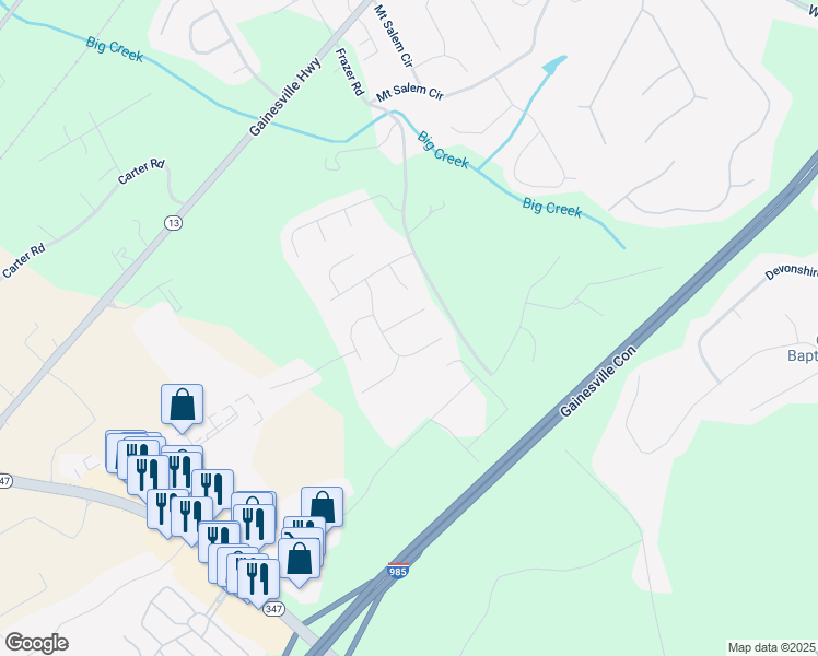 map of restaurants, bars, coffee shops, grocery stores, and more near 5397 Timber Wild Lane in Buford