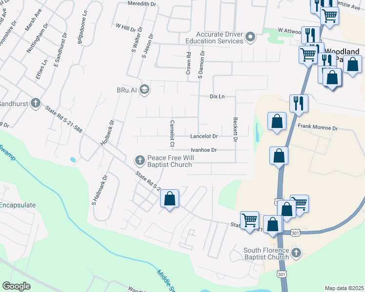 map of restaurants, bars, coffee shops, grocery stores, and more near 889 Ivanhoe Drive in Florence