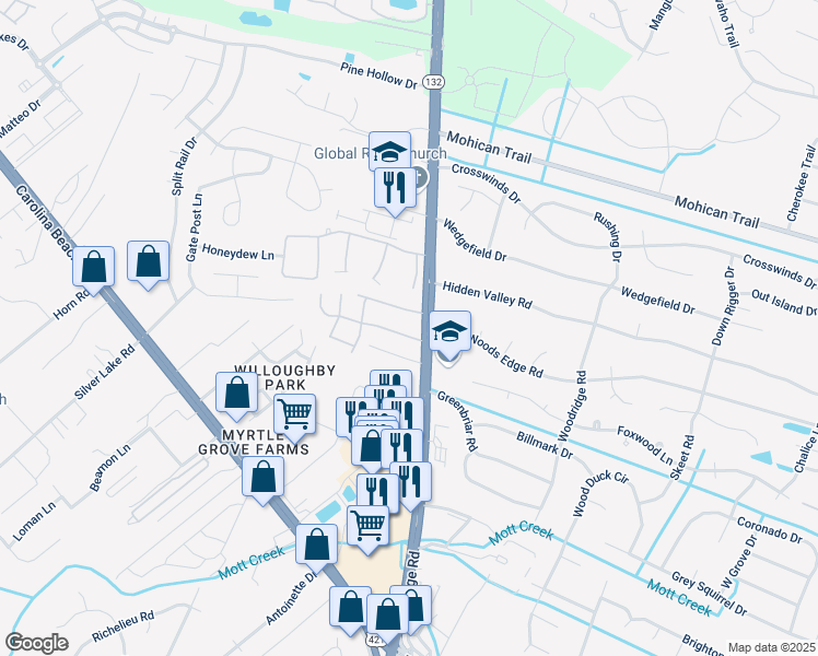 map of restaurants, bars, coffee shops, grocery stores, and more near 4509 Prior Drive in Wilmington