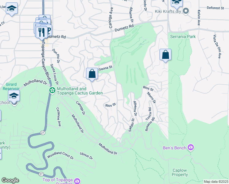 map of restaurants, bars, coffee shops, grocery stores, and more near 4445 Canoga Avenue in Los Angeles