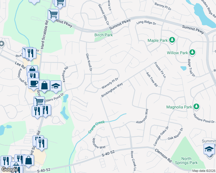map of restaurants, bars, coffee shops, grocery stores, and more near 1319 Waverly Place Lane in Columbia