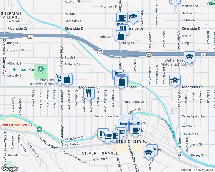 map of restaurants, bars, coffee shops, grocery stores, and more near in Los Angeles