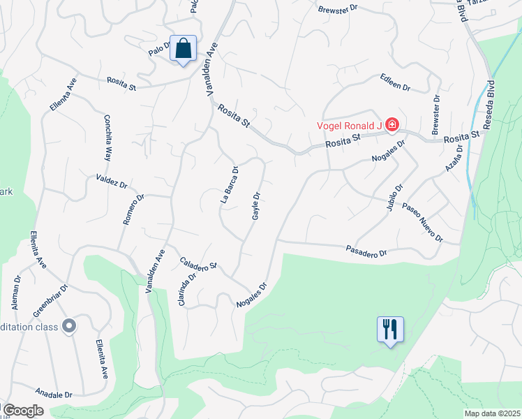 map of restaurants, bars, coffee shops, grocery stores, and more near 4344 Gayle Drive in Los Angeles