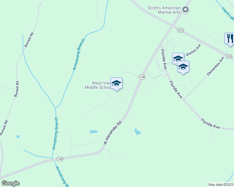 map of restaurants, bars, coffee shops, grocery stores, and more near 1410 West Alexander Road in Greenwood