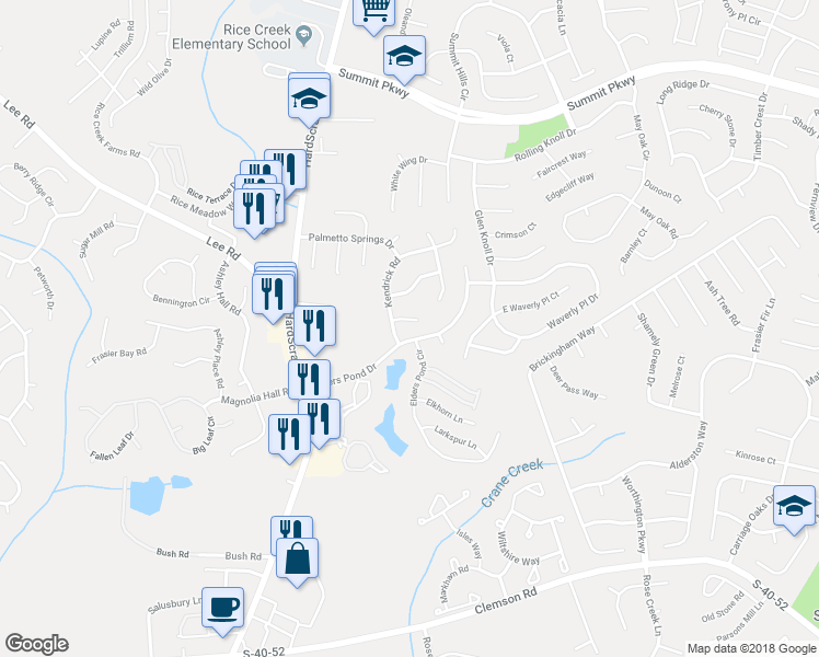 map of restaurants, bars, coffee shops, grocery stores, and more near 6 Kendrick Court in Columbia