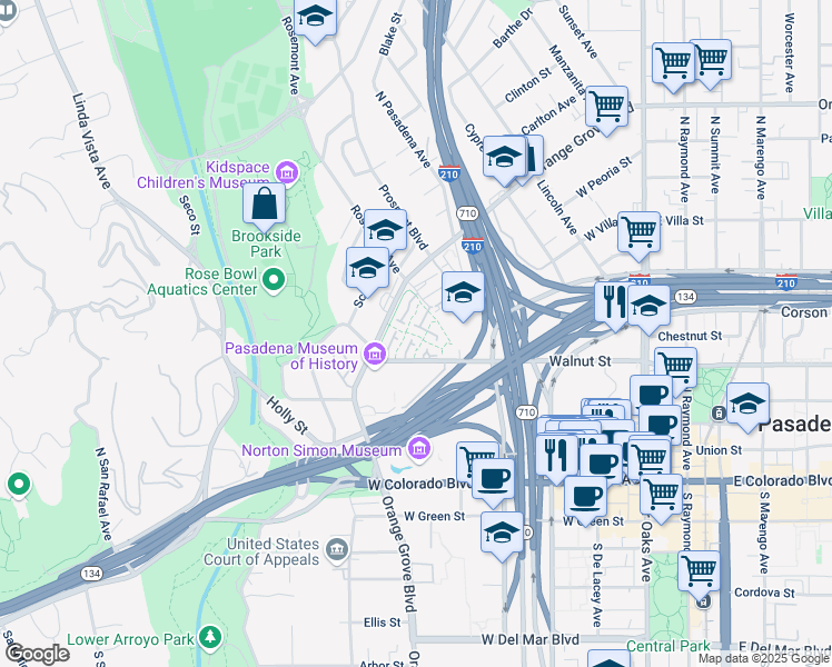 map of restaurants, bars, coffee shops, grocery stores, and more near 301 Rosemont Avenue in Pasadena