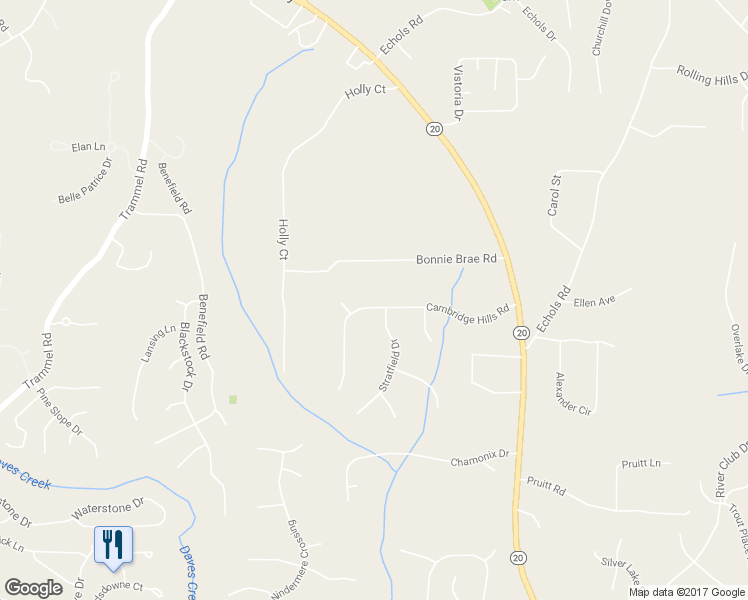 map of restaurants, bars, coffee shops, grocery stores, and more near 2620 Cambridge Hills Road in Cumming