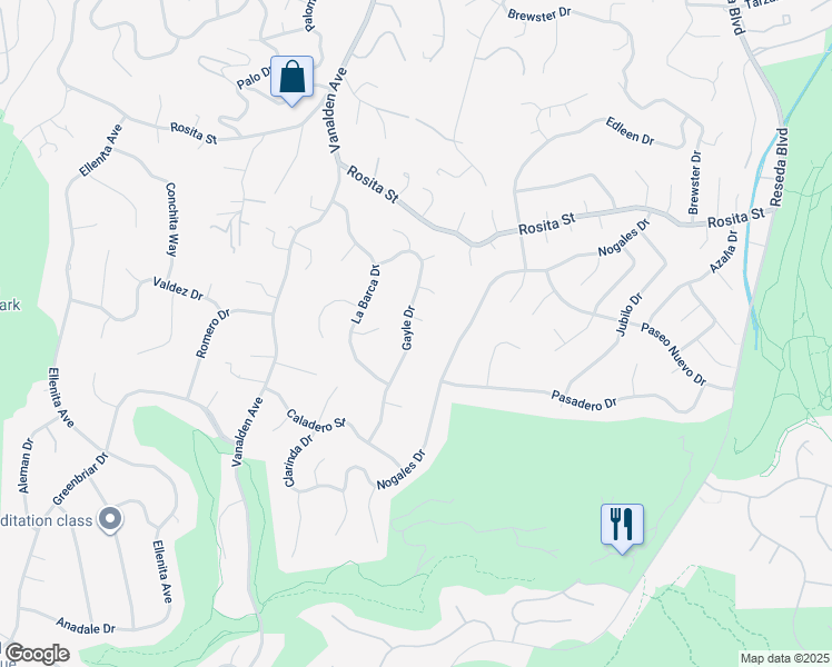 map of restaurants, bars, coffee shops, grocery stores, and more near 4344 Gayle Drive in Los Angeles