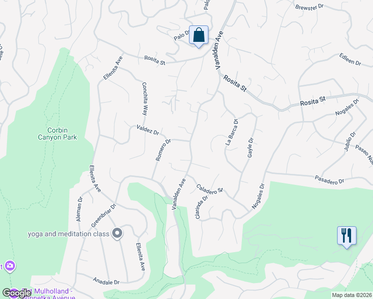 map of restaurants, bars, coffee shops, grocery stores, and more near 4415 Vanalden Avenue in Los Angeles