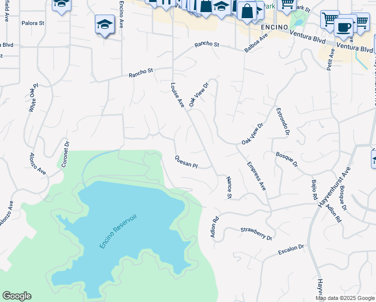 map of restaurants, bars, coffee shops, grocery stores, and more near 17227 Benner Place in Los Angeles
