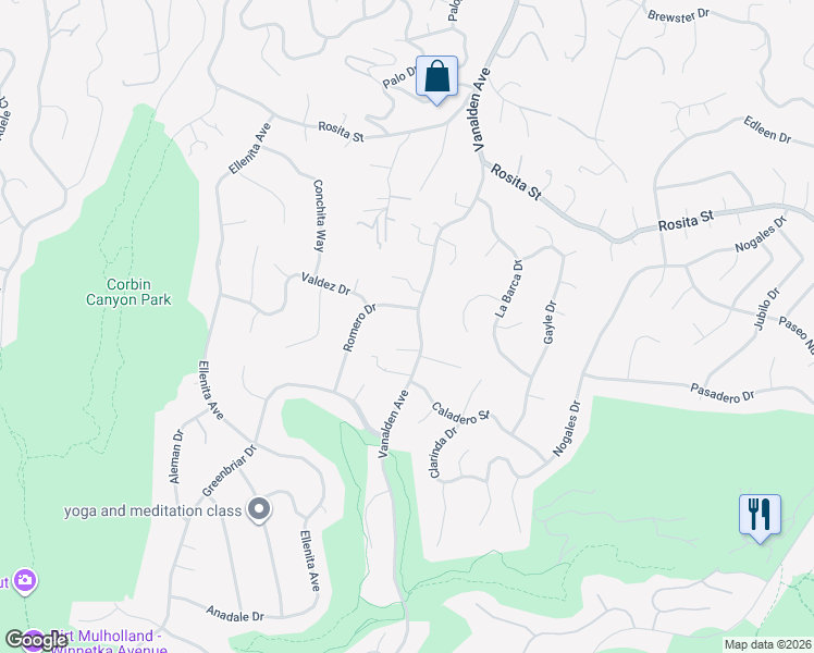 map of restaurants, bars, coffee shops, grocery stores, and more near 4415 Vanalden Avenue in Los Angeles