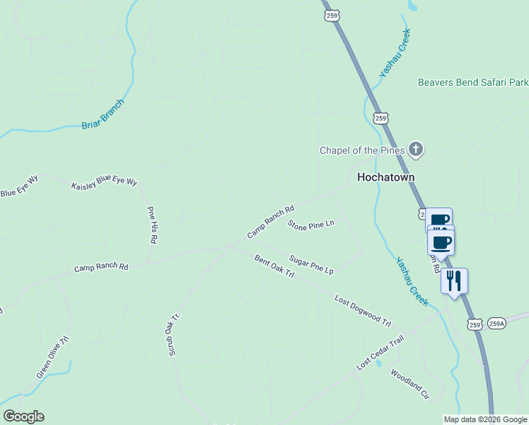 map of restaurants, bars, coffee shops, grocery stores, and more near D1980 in Broken Bow