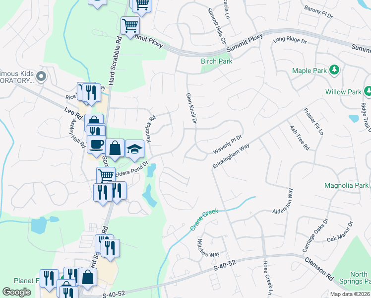 map of restaurants, bars, coffee shops, grocery stores, and more near 119 West Waverly Place Court in Columbia