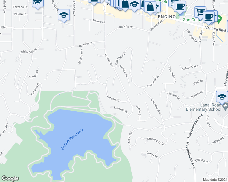 map of restaurants, bars, coffee shops, grocery stores, and more near 17227 Benner Place in Los Angeles