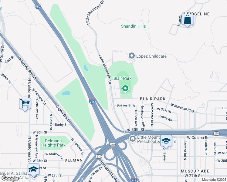 map of restaurants, bars, coffee shops, grocery stores, and more near 3238 Edgemont Court in San Bernardino