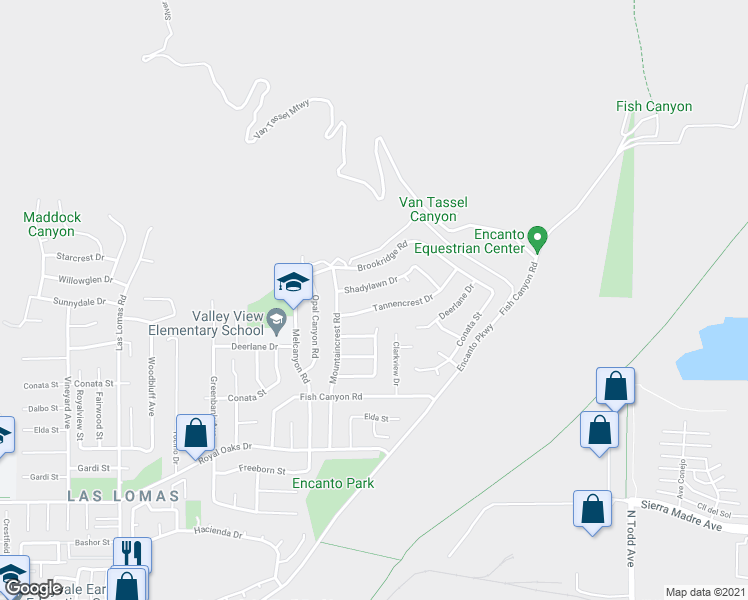 map of restaurants, bars, coffee shops, grocery stores, and more near 3243 Tannencrest Drive in Duarte