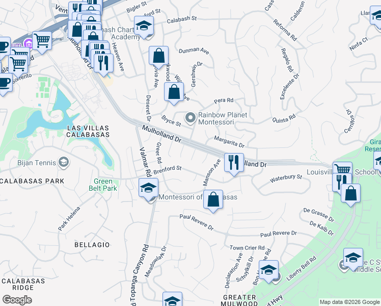 map of restaurants, bars, coffee shops, grocery stores, and more near 4421 Brookford Avenue in Los Angeles