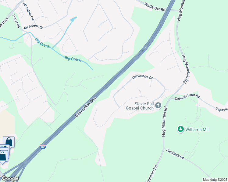 map of restaurants, bars, coffee shops, grocery stores, and more near 6158 Devonshire Drive in Flowery Branch