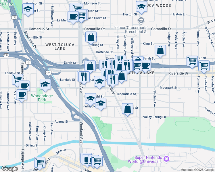 map of restaurants, bars, coffee shops, grocery stores, and more near 4401 Lankershim Boulevard in Los Angeles