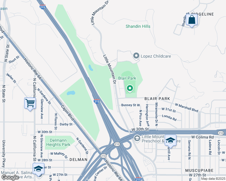 map of restaurants, bars, coffee shops, grocery stores, and more near 3246 Little Mountain Drive in San Bernardino