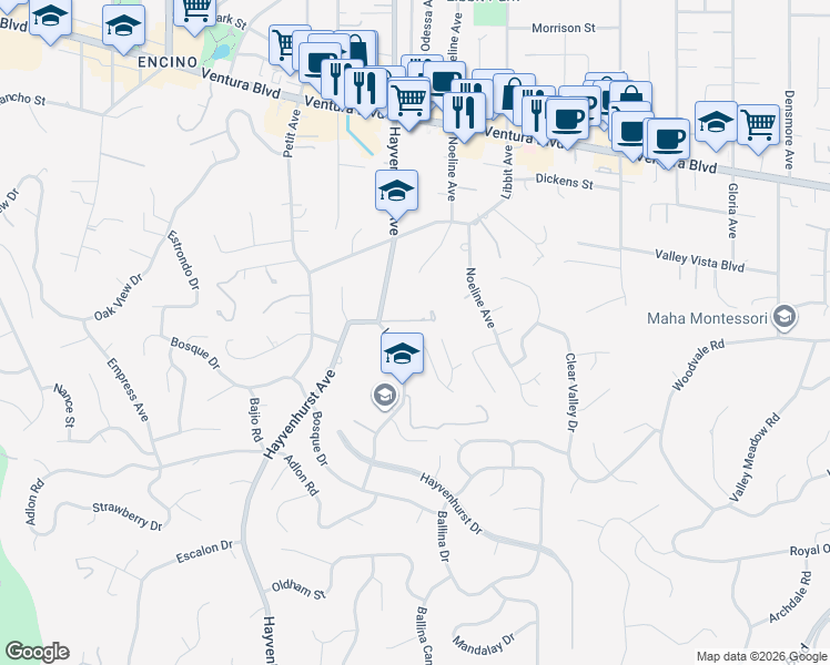 map of restaurants, bars, coffee shops, grocery stores, and more near 16475 Garvin Drive in Los Angeles