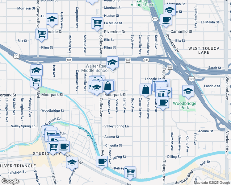 map of restaurants, bars, coffee shops, grocery stores, and more near in Los Angeles County
