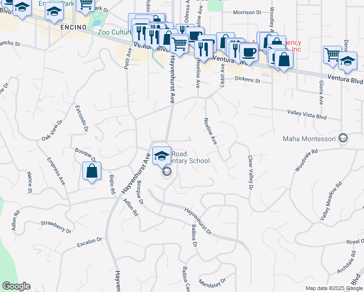 map of restaurants, bars, coffee shops, grocery stores, and more near 16475 Garvin Drive in Los Angeles
