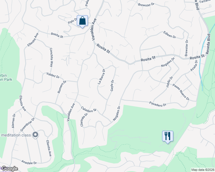 map of restaurants, bars, coffee shops, grocery stores, and more near 19122 Weston Place in Los Angeles