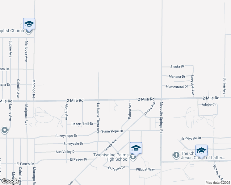 map of restaurants, bars, coffee shops, grocery stores, and more near 72616 2 Mile Road in Twentynine Palms