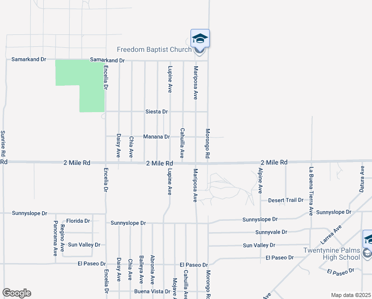 map of restaurants, bars, coffee shops, grocery stores, and more near 5645 Cahuilla Avenue in Twentynine Palms