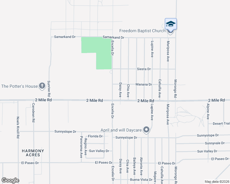 map of restaurants, bars, coffee shops, grocery stores, and more near 5659 Encelia Drive in Twentynine Palms